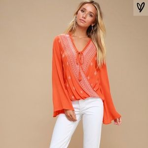 Embroidered Bell Sleeve Blouse